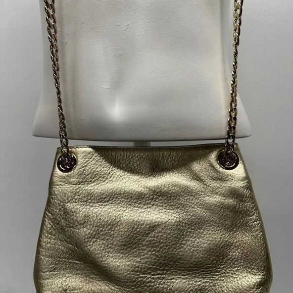 Michael Kors Shoulder Bag Metallic Gold Chain Leather Handbag Purse Medium - Picture 6 of 12